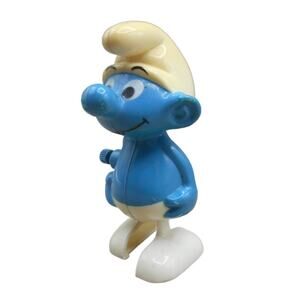 Vintage 1980 Walking Smurf Wind-up Wallace Berrie Galoob Hong Kong